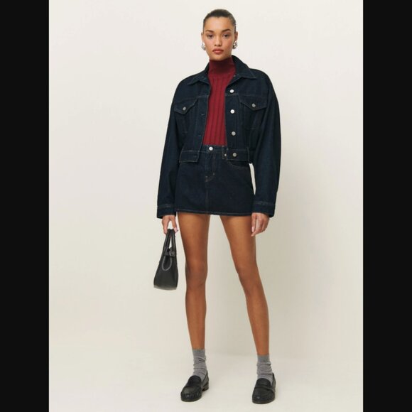 NWT Reformation Hazel Low Rise Denim Mini Skirt in Ondine - Size 27 - Picture 4 of 10